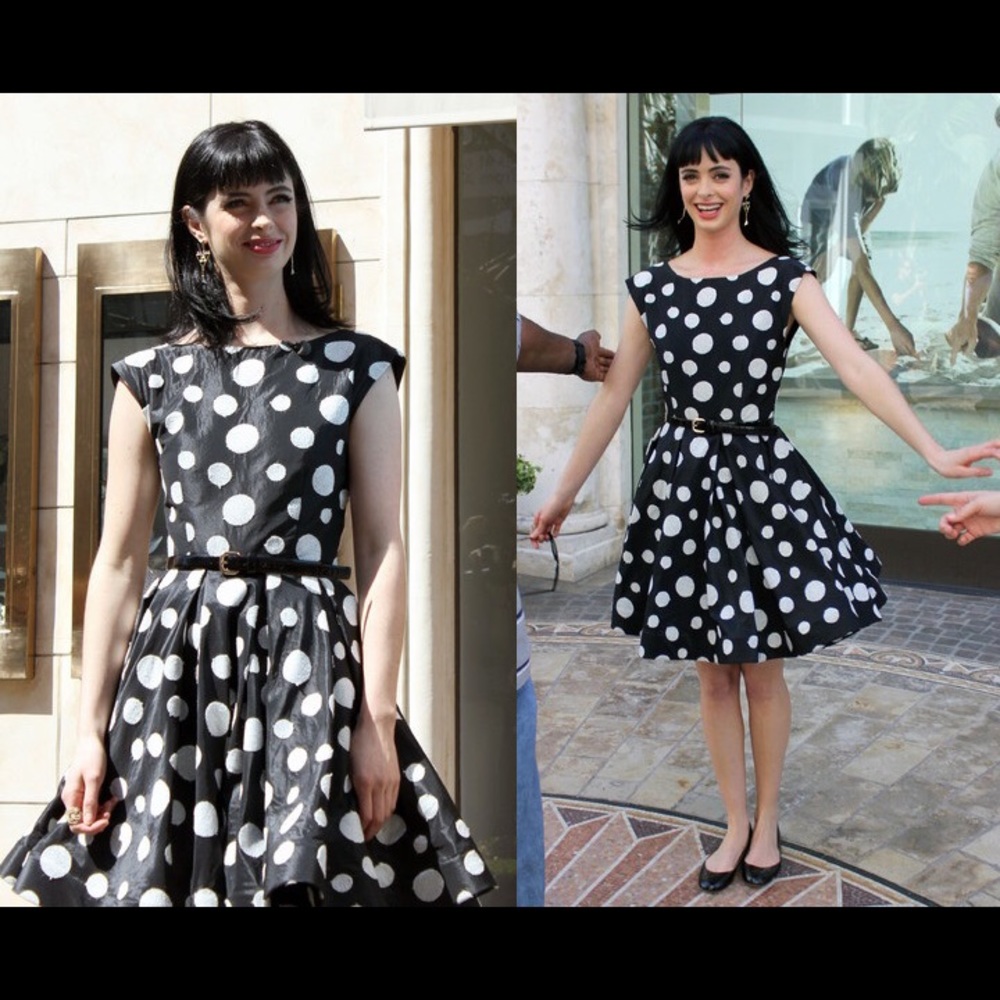 Alice Olivia camelia black white dot dress 6